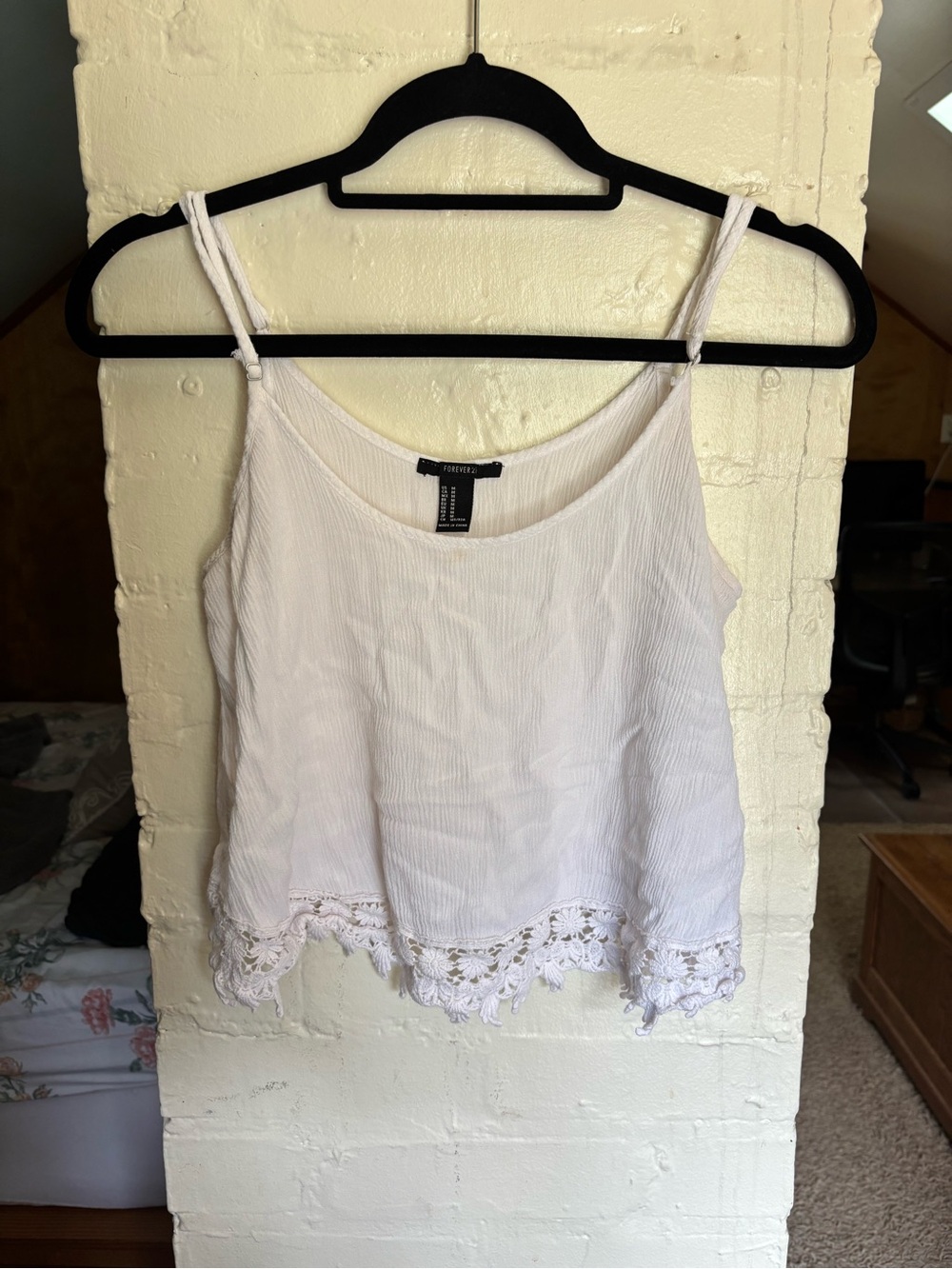 Forever 21 White Crochet-Hem Camisole Crop Tank
